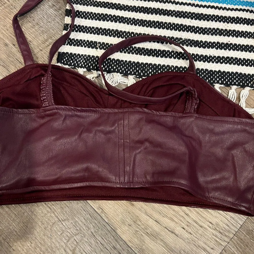 Future Collective Strappy Tiny Crop Top Women's Size S Berry Faux Leather Red - Image 5