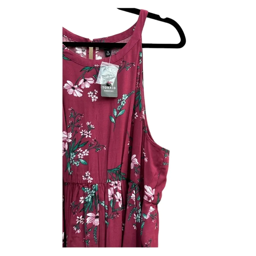 Midi Challis High Neck Dress Berry Dianne Floral 3X NWT - Image 3
