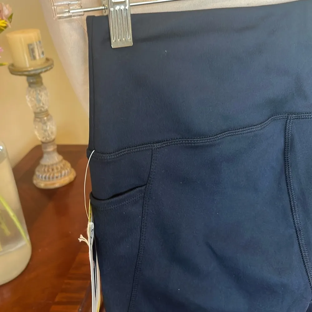 Flare Navy Blue Leggings Crop Comfy Soft Womens Small Pockets - Image 10