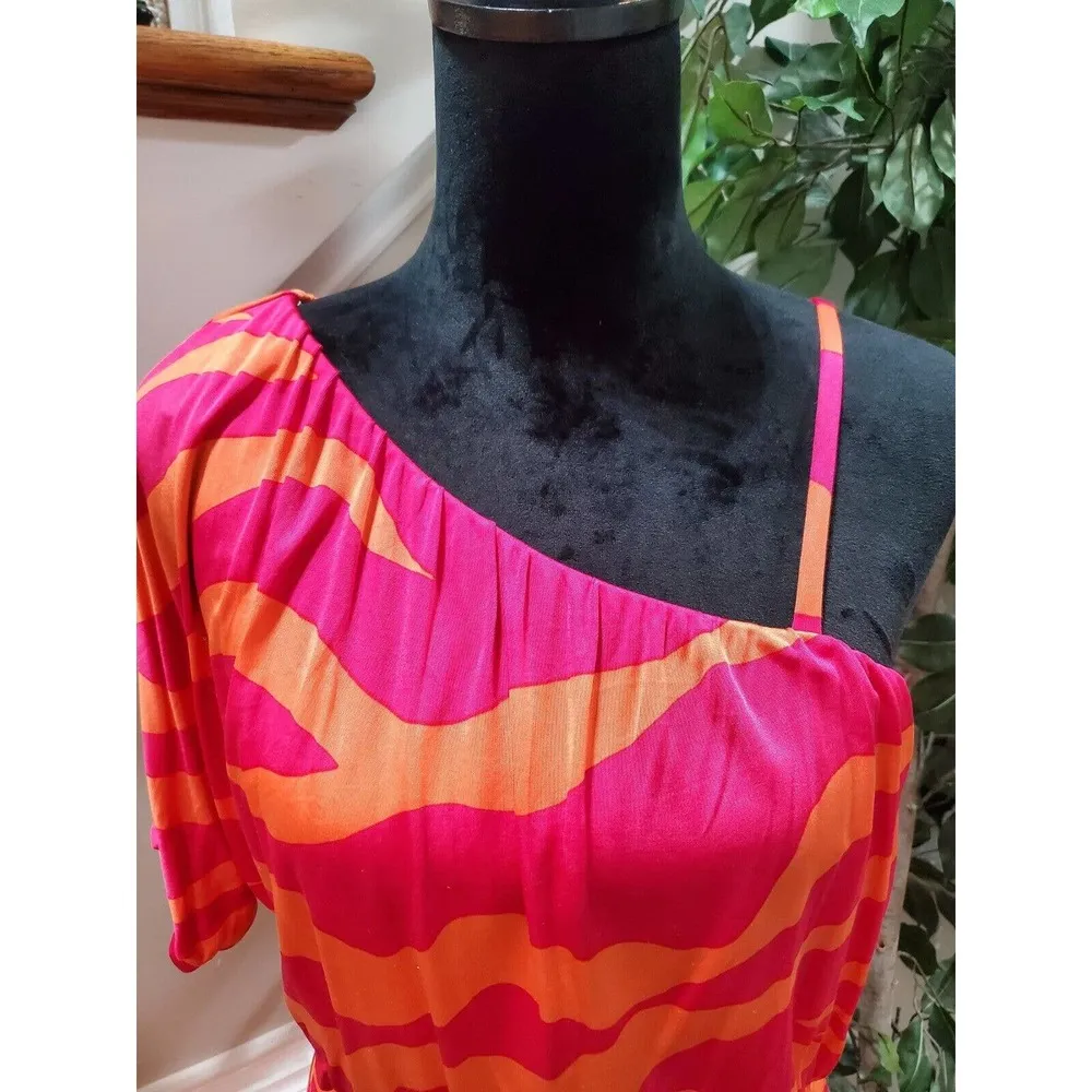 Julia Jordan Women's Pink Orange One Shoulder Short Sleeve Knee Length Dress XS - Image 2
