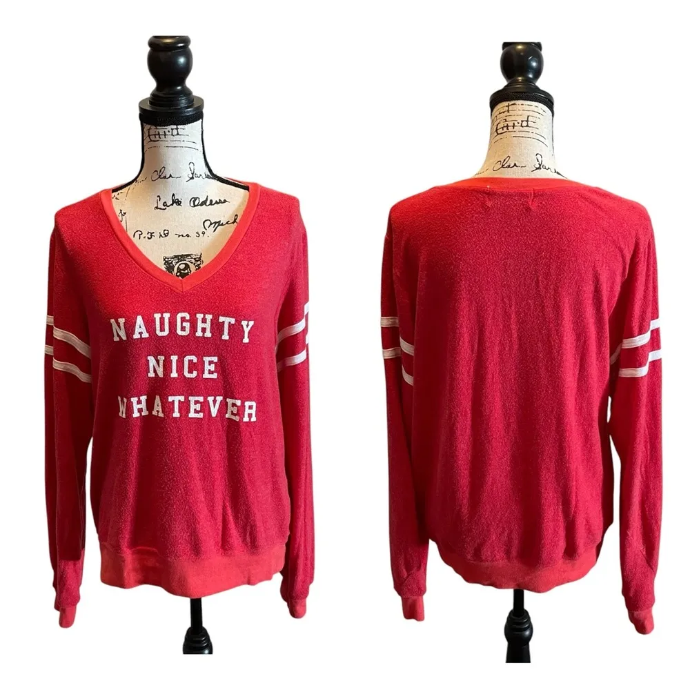Wildfox Naughty Nice Whatever Baggy Beach Jumper Shirt Red Stripe Size Medium - Image 13