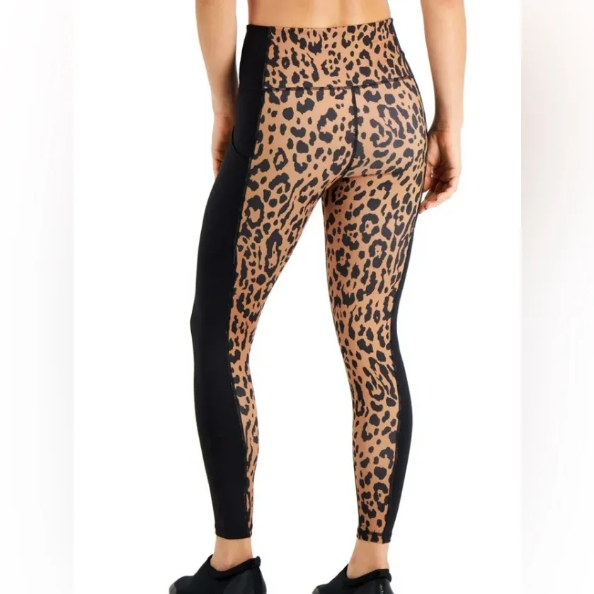 New IDEOLOGY Womens Brown Stretch Pocketed Animal Print High Leggings Large - Image 2