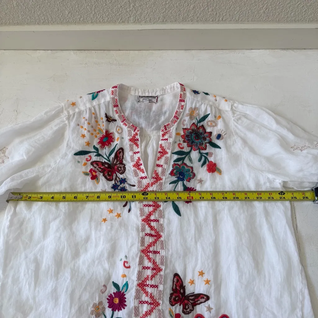 Johnny Was Olinda Floral Butterfly Embroidered Puff Sleeve Top Size L - Image 8