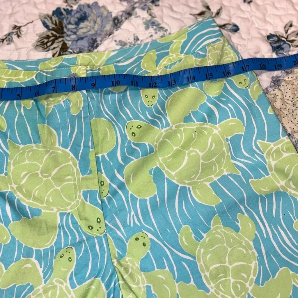 Vintage Myrtle Turtle Floral Patterned Pants in Blue and Yellow Sz 8 - Image 7