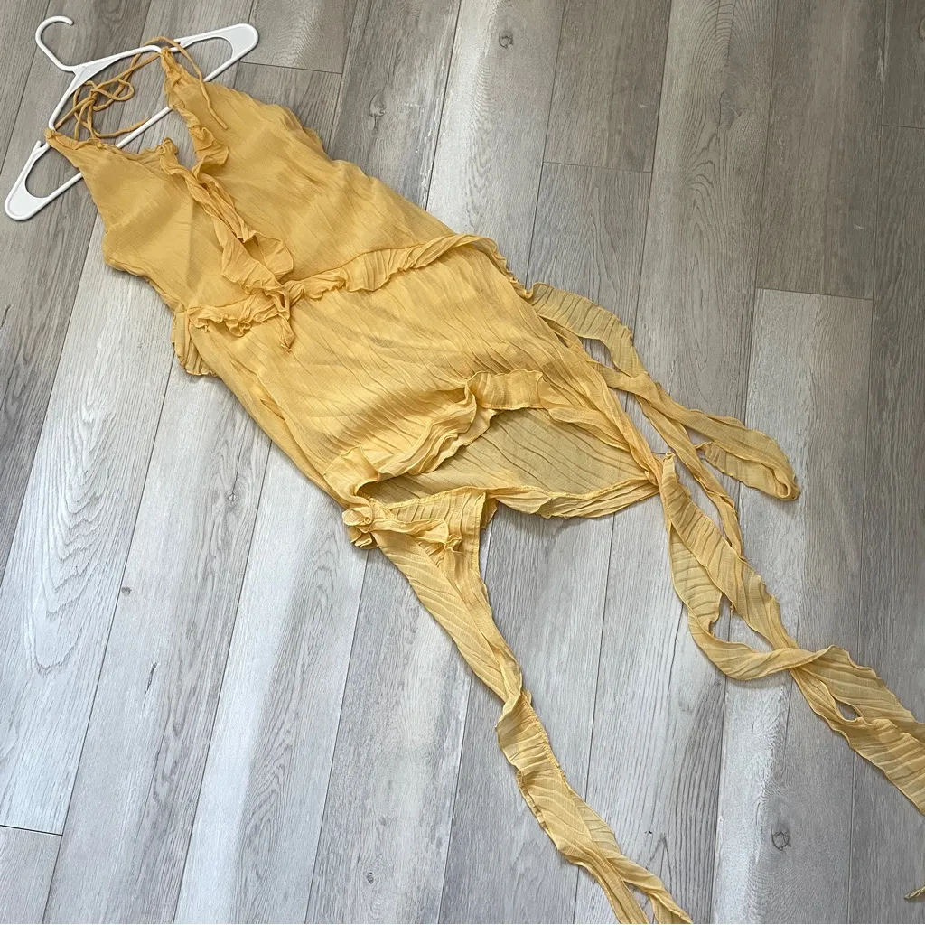 Zara Fairy Dress ruffle crinkle asymmetrical mini womens Yellow medium festival - Image 7