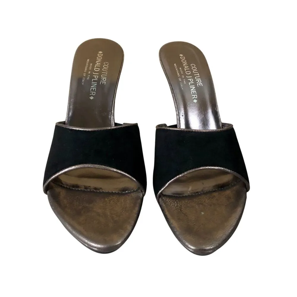 Donald Pliner Couture Metallic Black Suede Pewter Leather New Slide $275 NIB - Image 5