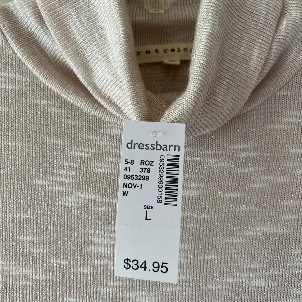 Dressbarn‎ Sz L Pullover Turtleneck Cream Gold Stretch Long Sleeve Side Slits - Image 3
