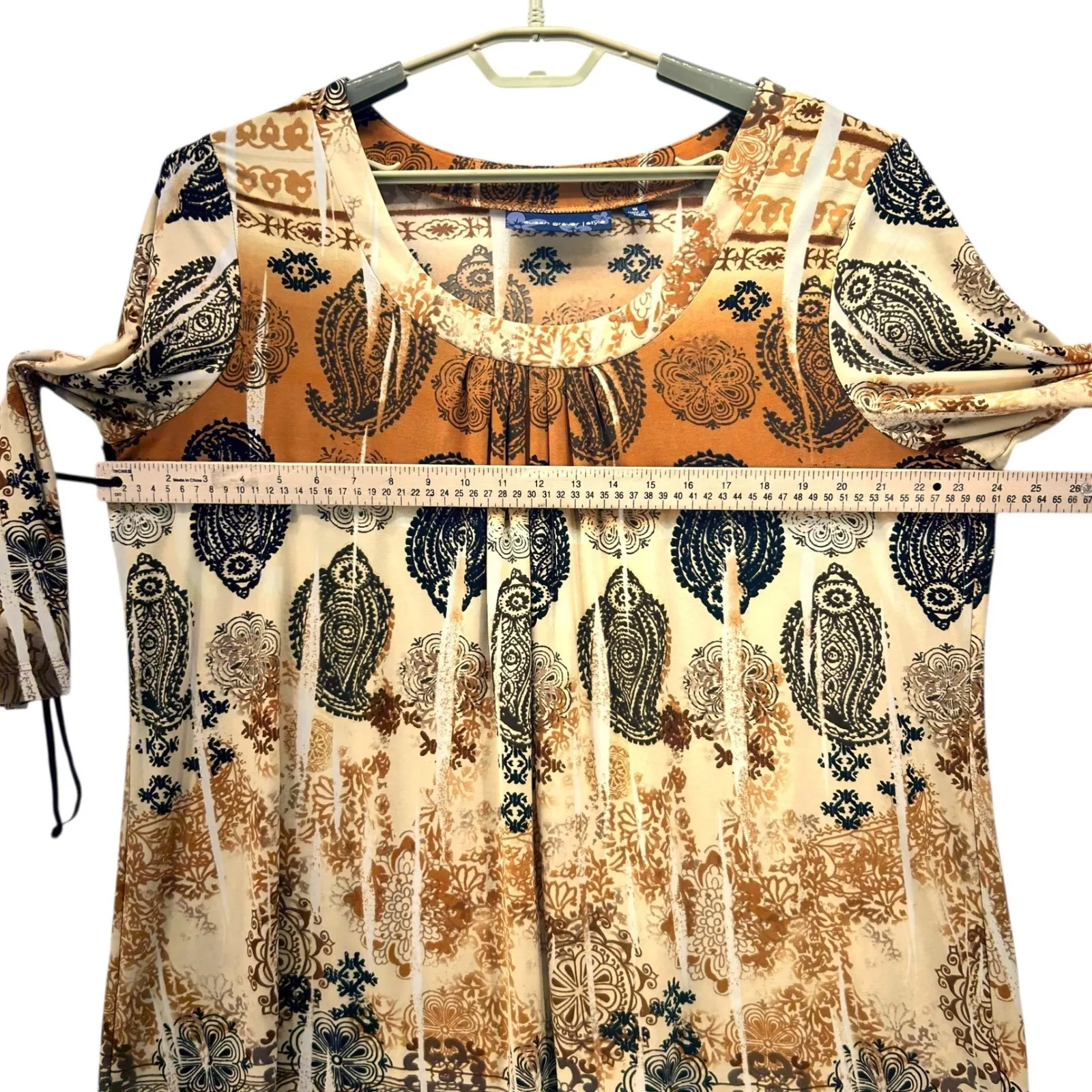 Susan Graver Paisley Liquid Knit Top Brown 1X‎ - Image 11