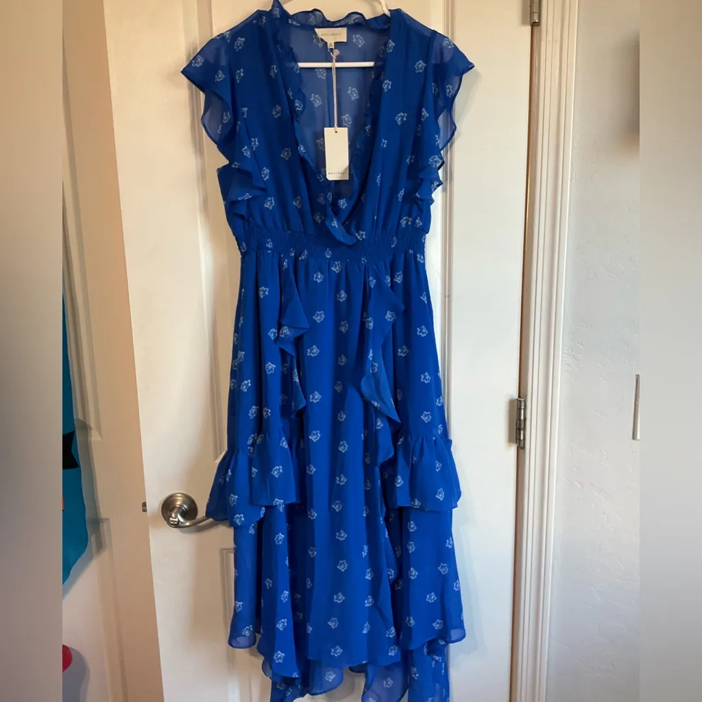 👗 Melloday floral ruffle asymmetric midi dress Cottagecore Prairie Boho‎ blue - Image 4