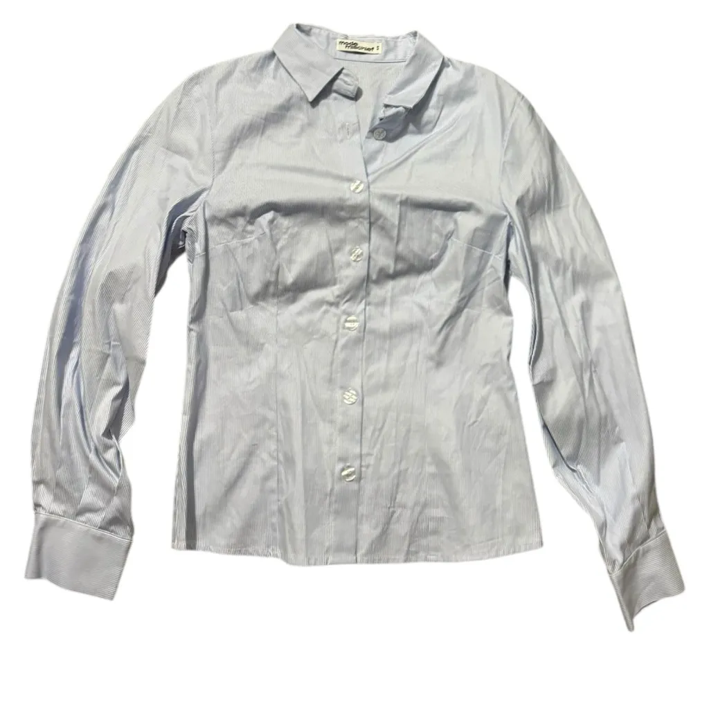 Mode Mischief Oversized Cinch Shirt Striped Cotton Button Down XS Long Sleeve White - Image 14