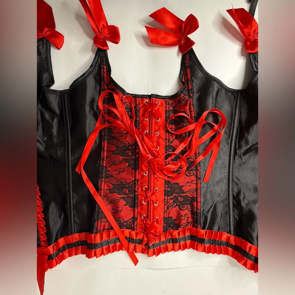 Corset‎ Women’s Size Small Red Black Lace Ribbon Bedroom Feminine Body Shaper - Image 8