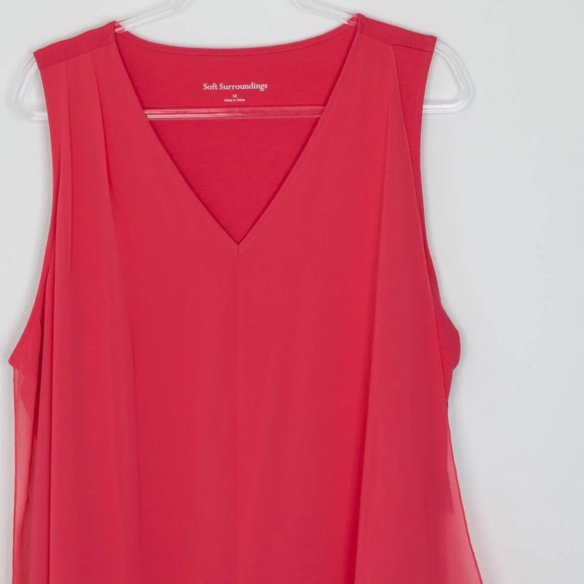NWT Soft Surroundings Womens V Neck Sleeveless Layered Chiffon Dress 1X Pink - Image 2