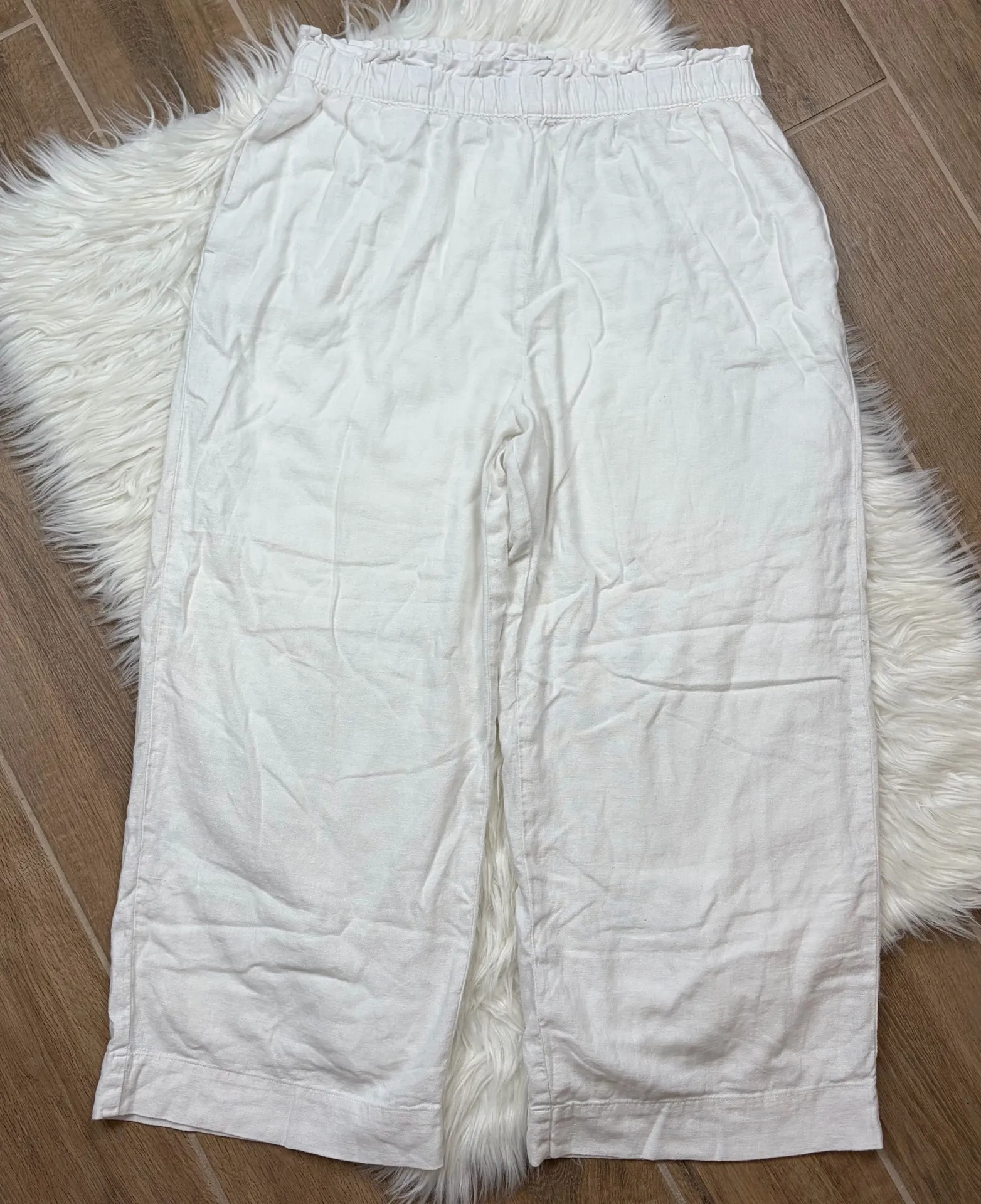 Abercrombie & Fitch white linen-blend wide leg pants - Image 3