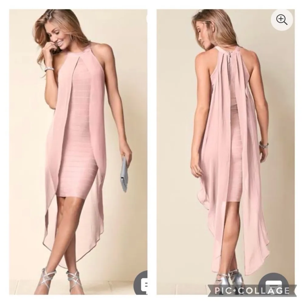 Venus Dress Halter Midi Pink Bandage Pink Chiffon Overlay 18 Cocktail Party Glam - Image 5