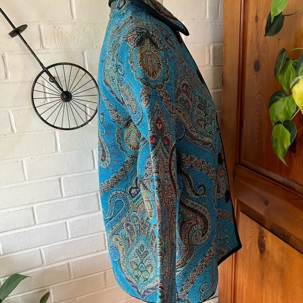 Vintage New Direction paisley brocade vintage 80s cotton blazer EUC Green - Image 2