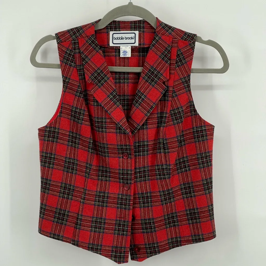 Vintage Bobbie Brooks Union Made Skirt Set Red‎ Plaid Size 7/8 Wool Blend Red - Image 2