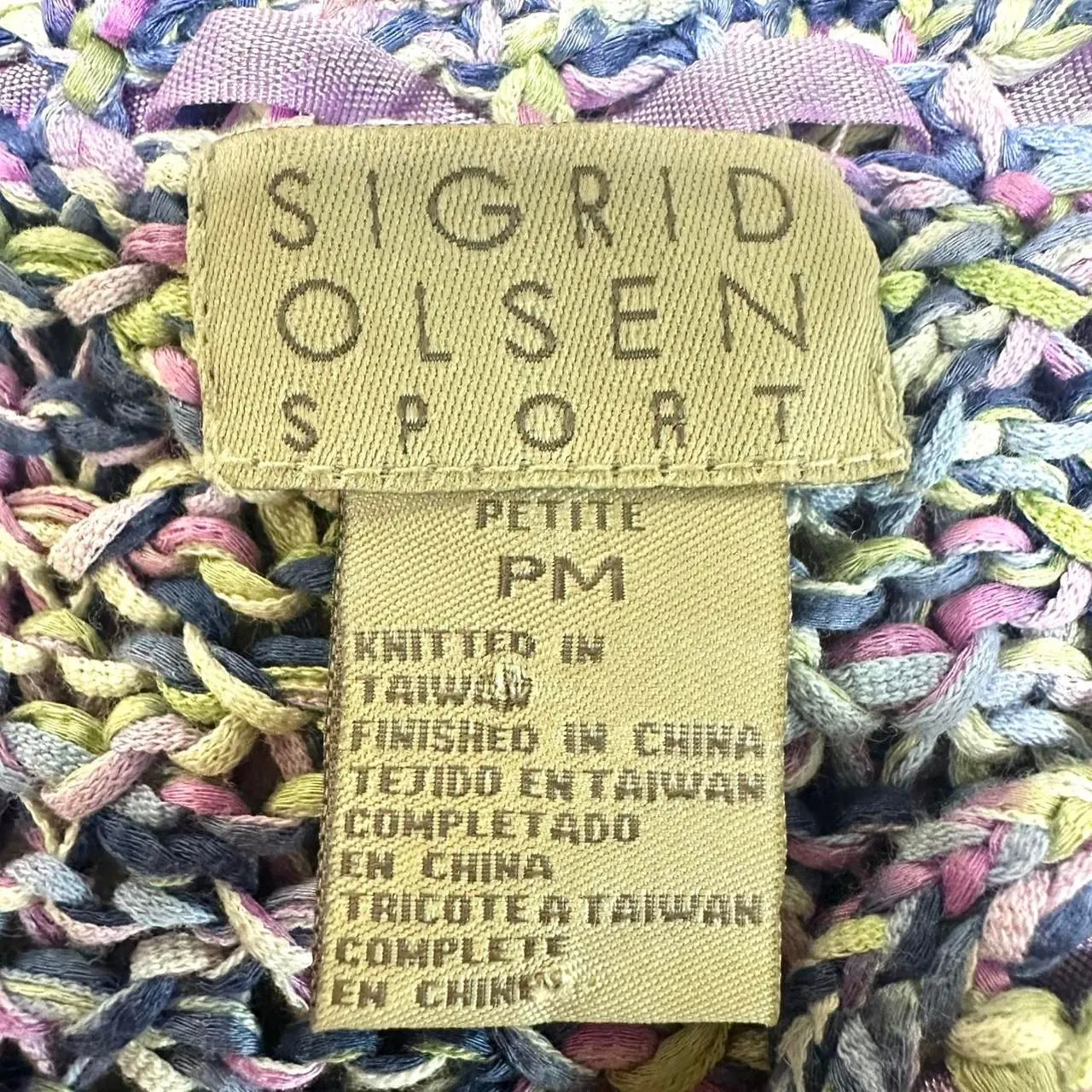 SIGRID OLSEN 100% Cotton Rainbow Knit V Neck‎ Sweater Women's M Petite Retro 90s - Image 6