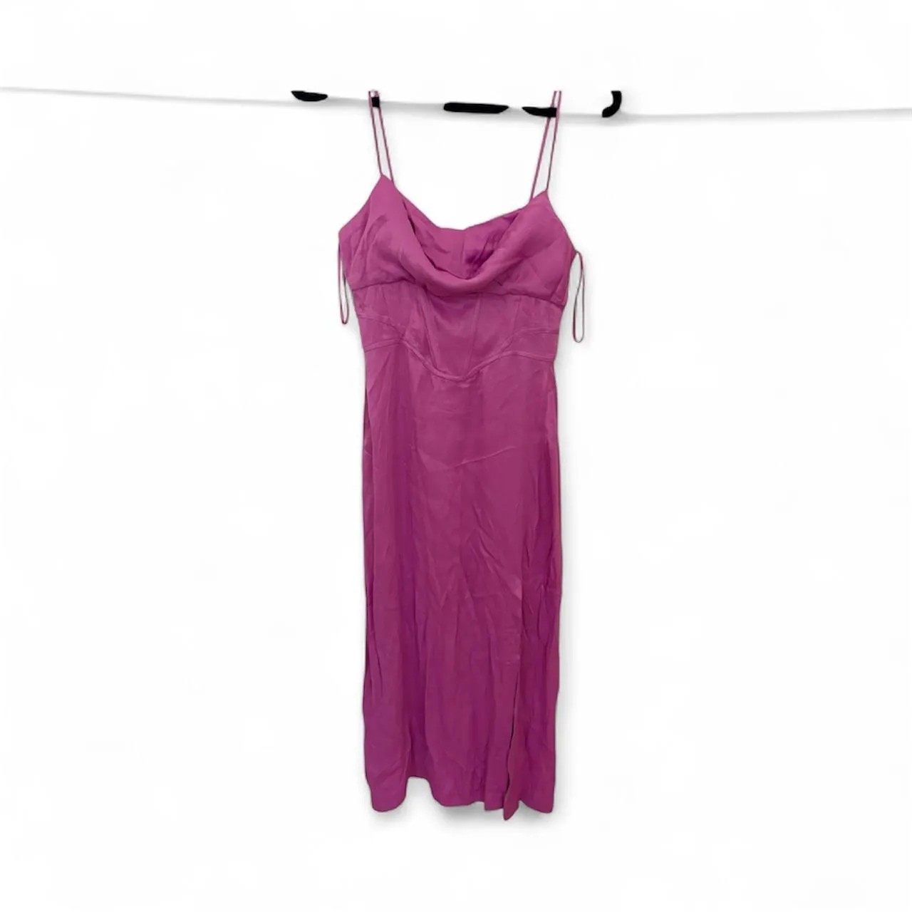 Zara Pink Straight Neck Satin Effect Midi Dress - Image 4