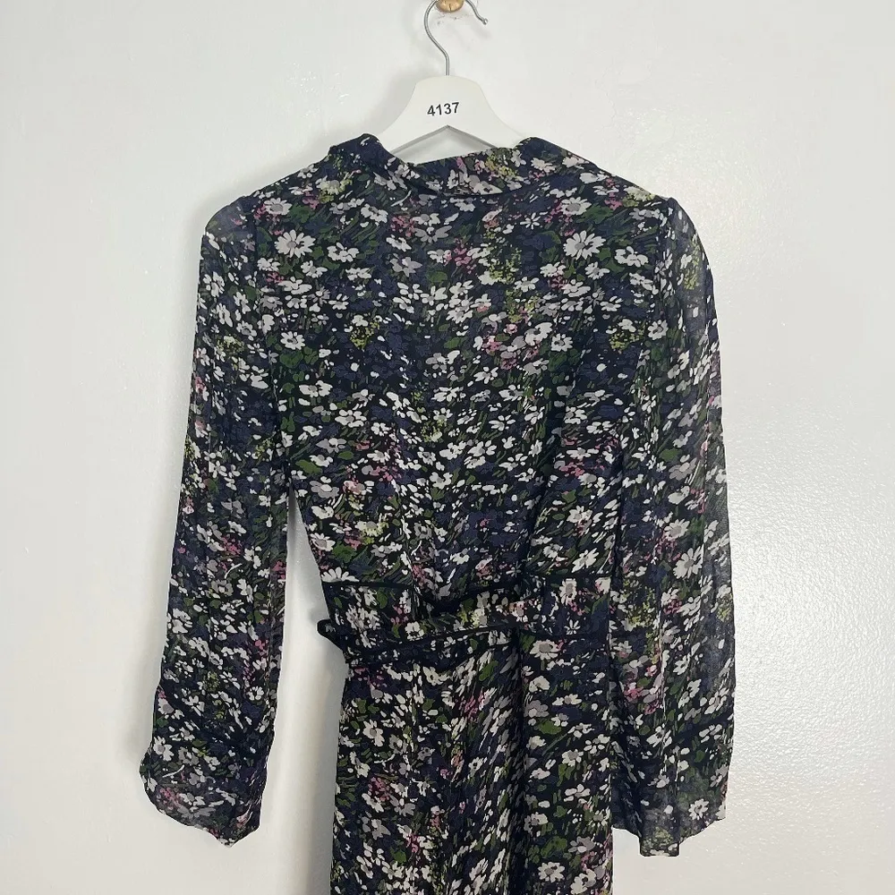 GANNI Floral Print Georgette Wrap Dress in Black Size EU 34 // US 2 - Image 9