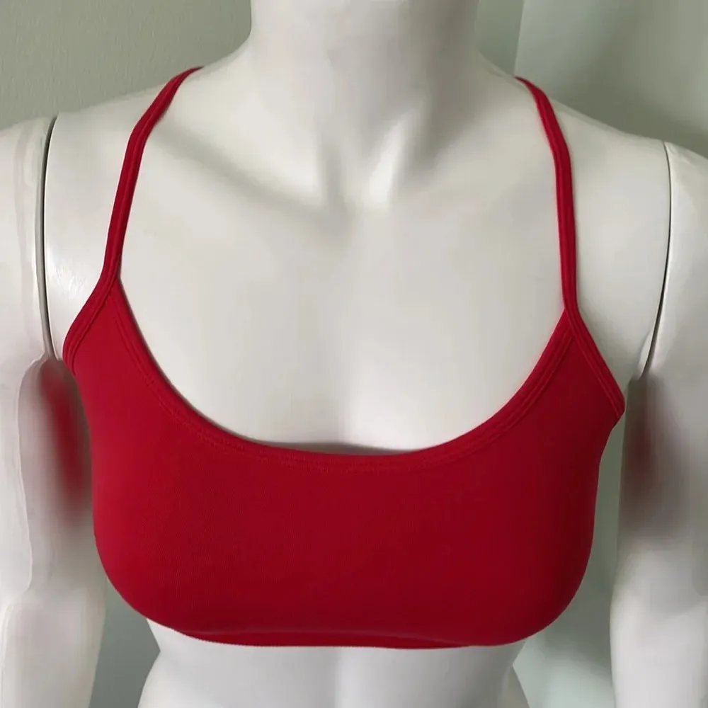 Fabletics Dash Hot Coral Seamless Cherry Red Strappy Sports Bra - Image 3