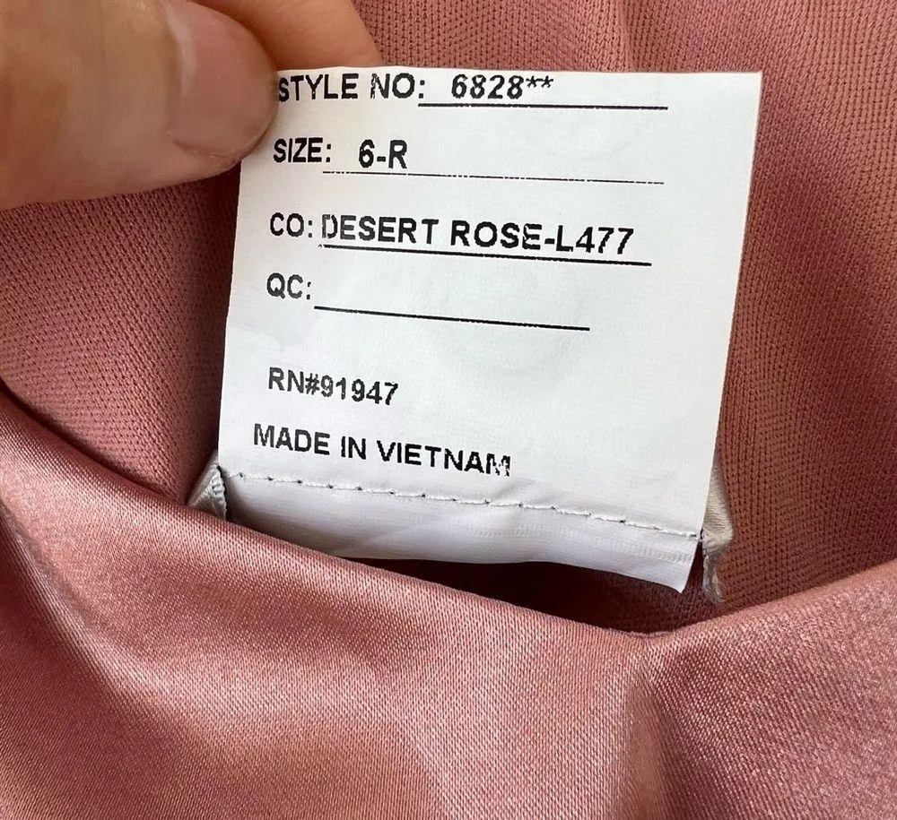 Dessy Collection FAUX WRAP MIDI DRESS WITH DRAPED TULIP SKIRT IN DESERT ROSE Size 6 - Image 9