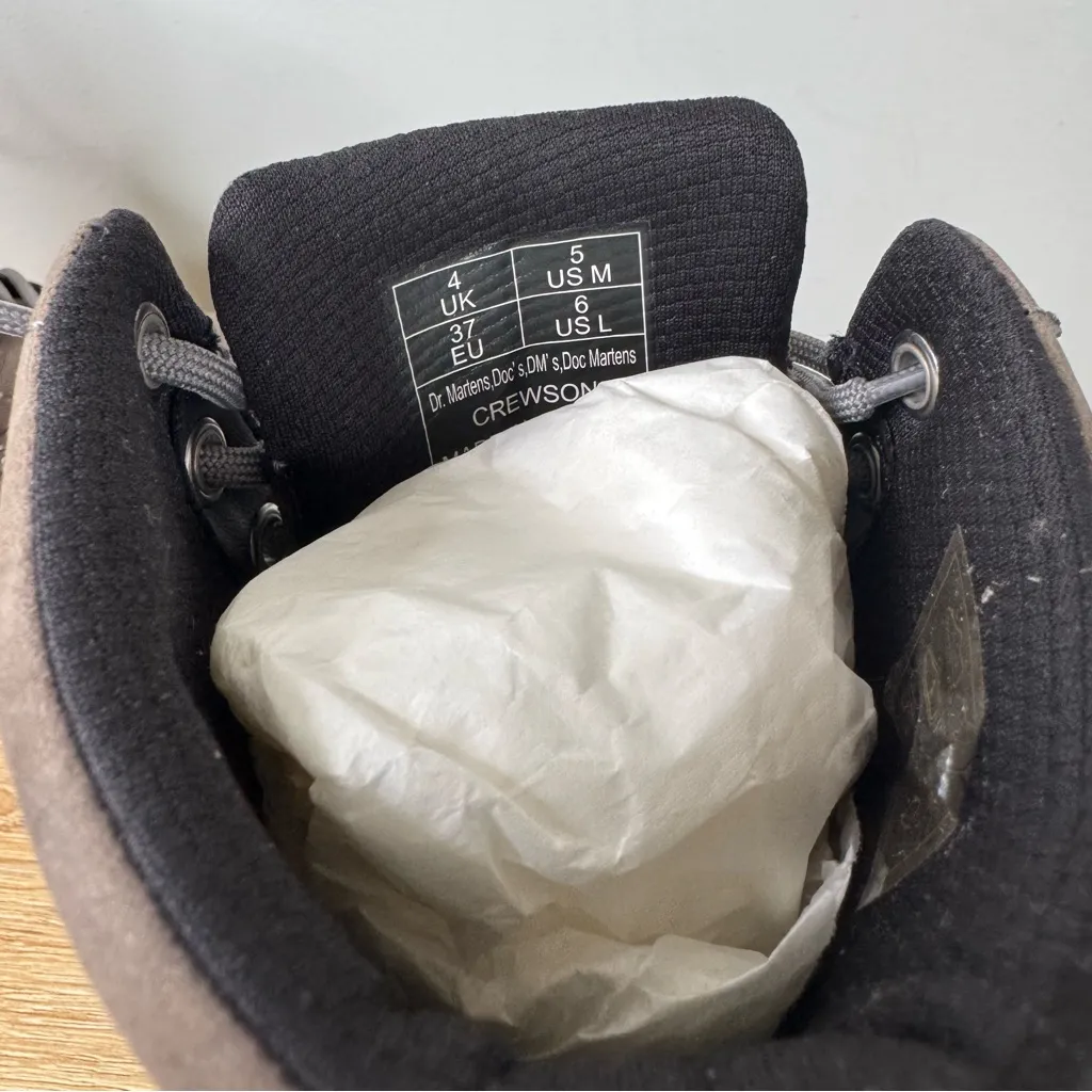 DR. MARTENS CREWSON NUBUCK BUFFBUCK AND LEATHER EVERYDAY BOOTS WOMEN GUNMETAL 6 - Image 9