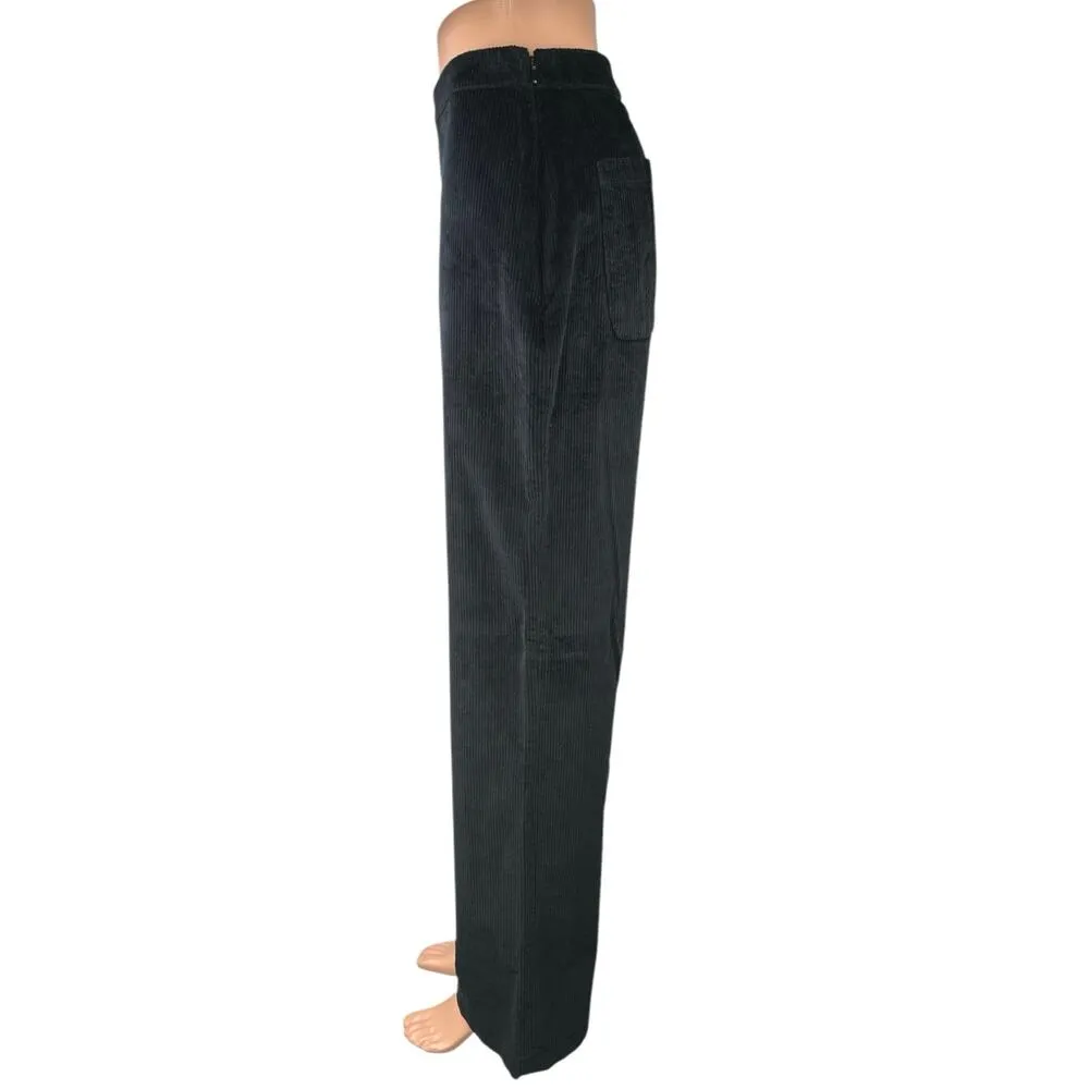 Nordstrom BP Black Corduroy Flared Wide Leg High Waist Velour Trousers Pants M Size M - Image 2