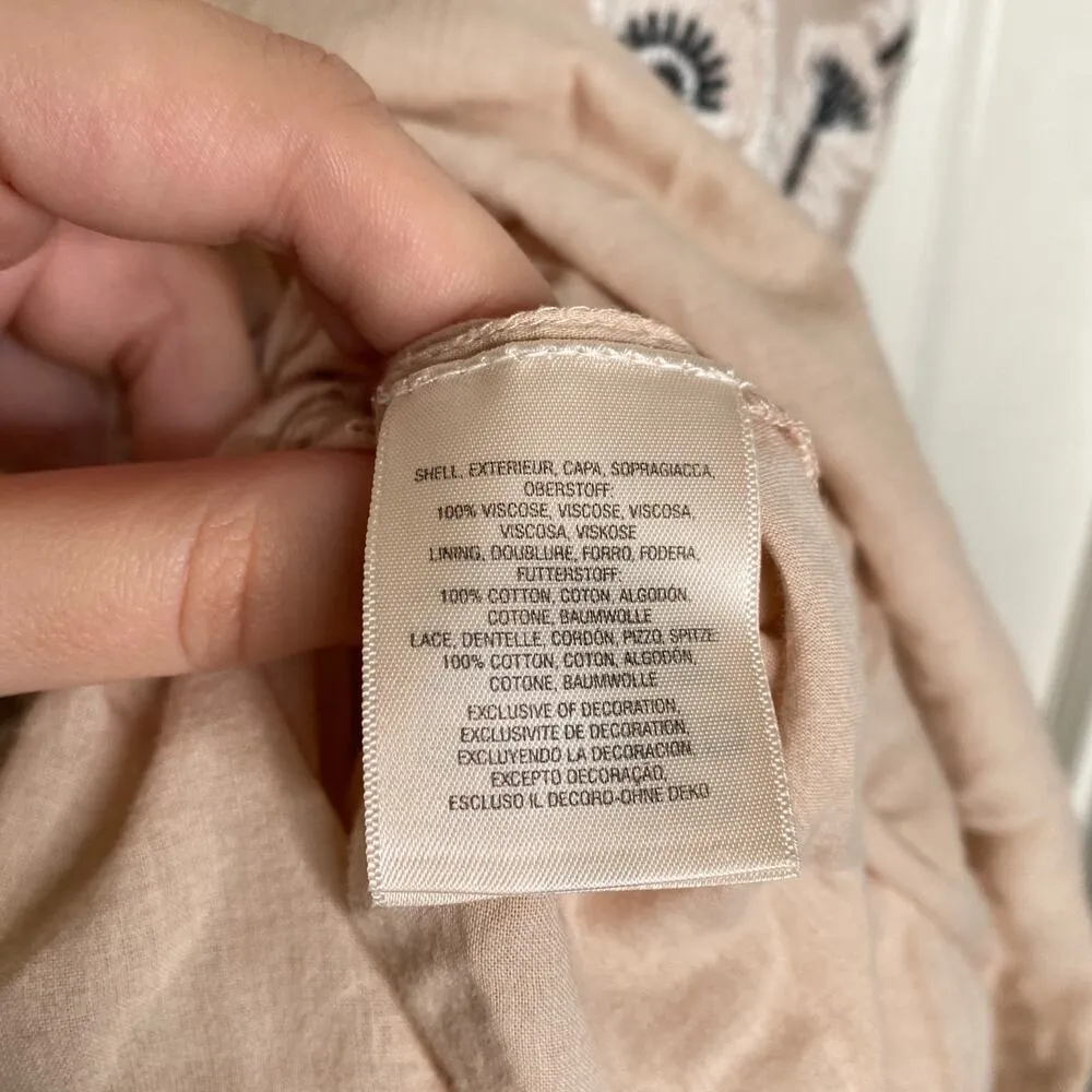 ANTHROPOLOGIE Maeve Embroidered Art Deco Beige Lace Trim Slip Dress Medium - Image 9