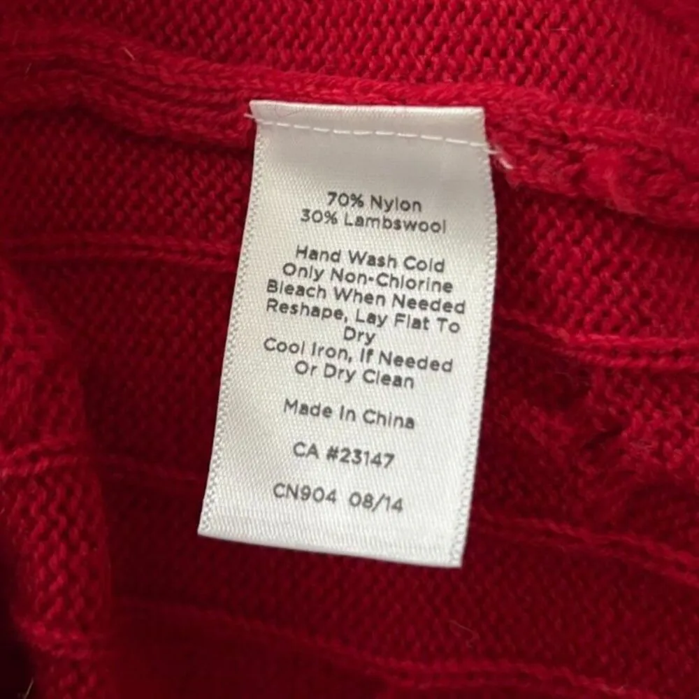 Talbots Crewneck Cable Knit Sweater Red Classic Heritage Lambswool Blend Size MP - Image 5