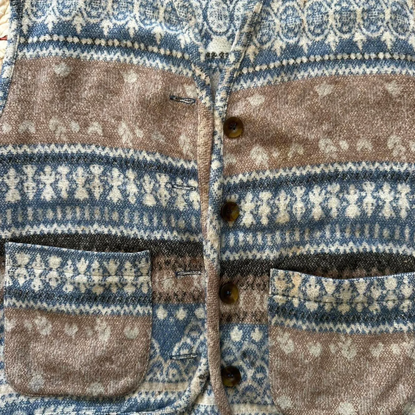 Vintage 90s brown & blue wool blend cottagecore boho granola vest - Image 2