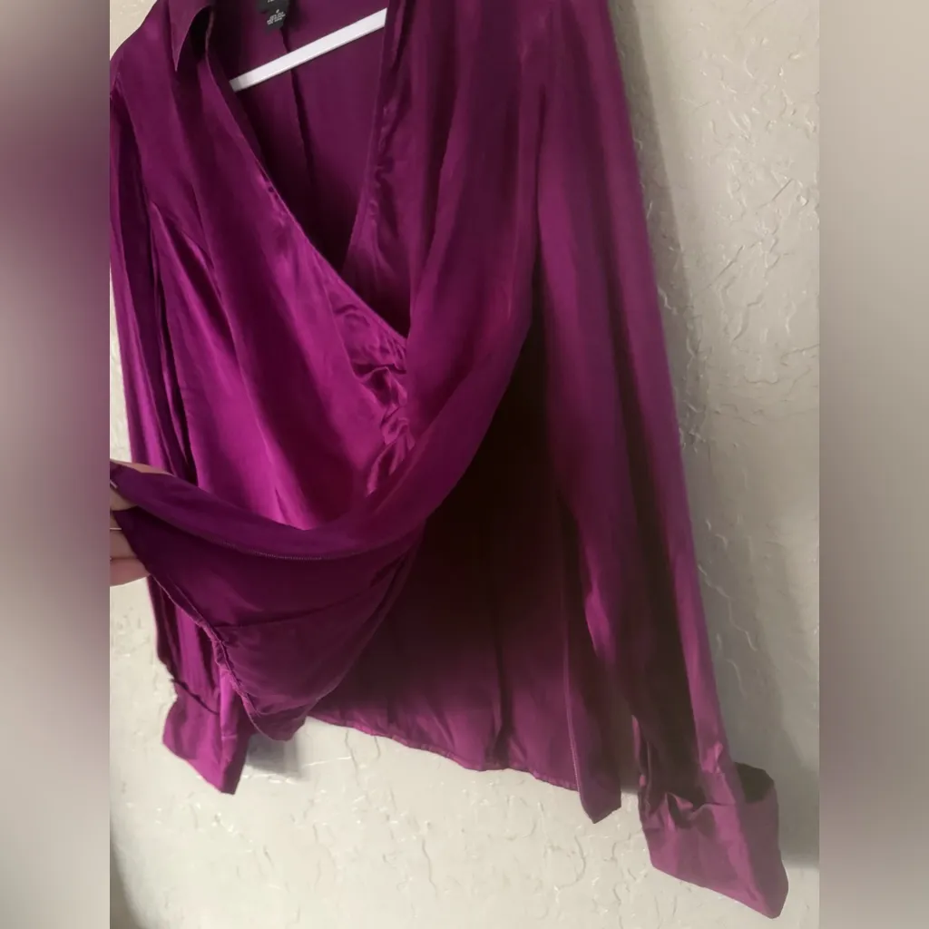 Alfani Size 8 100% Silk Blouse Faux Wrap Purple Vtg Y2K Career Satin Romantic - Image 4