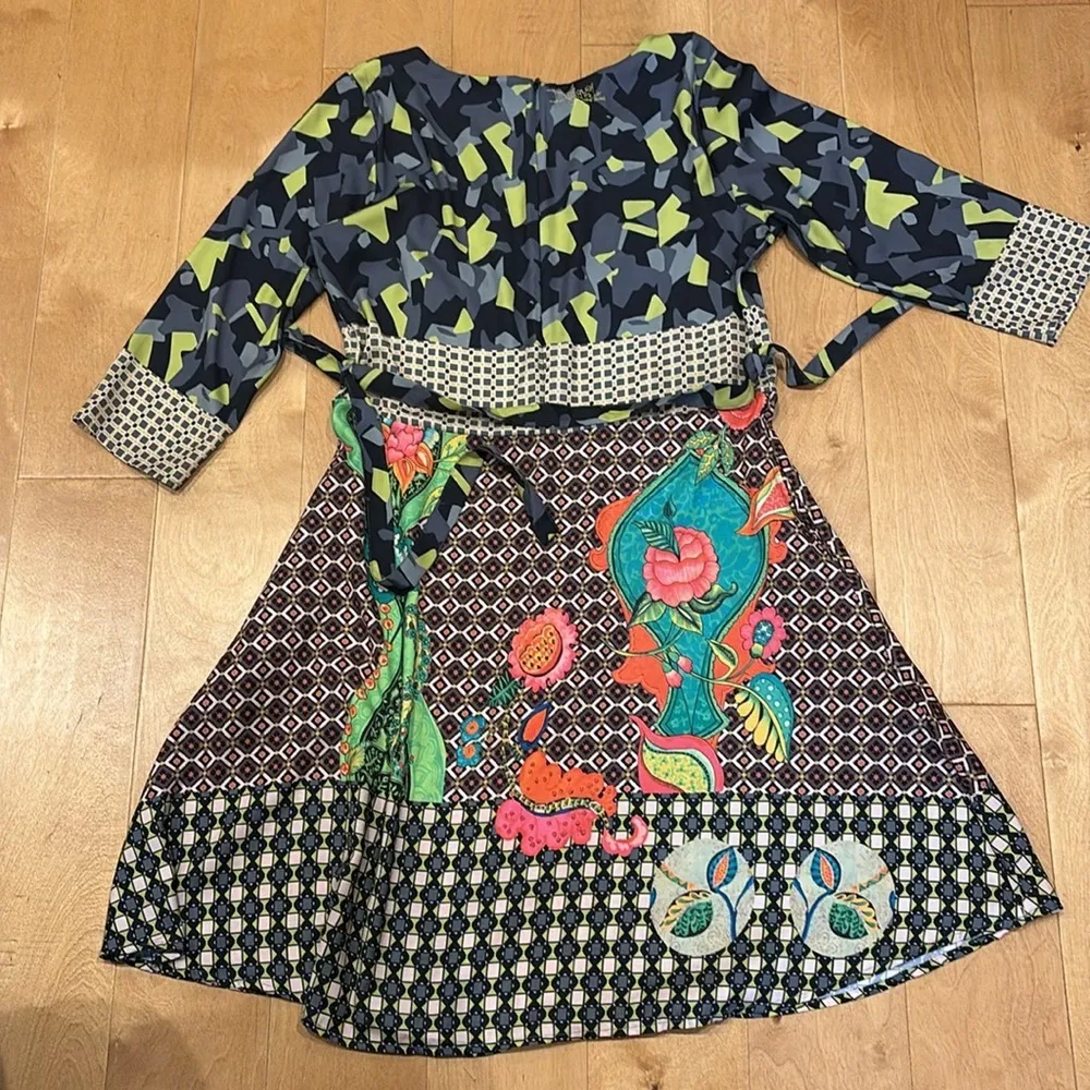 Desigual  camo floral lightweight 3/4 sleeve midi  dress sz 40 or M - Image 5