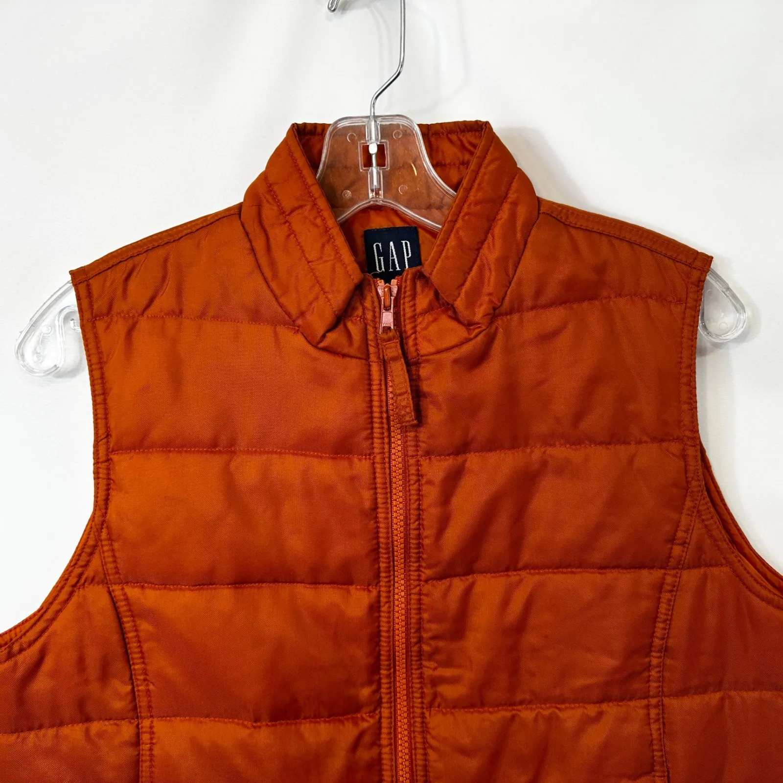 GAP Medium Puffer Vest VTG Y2K Burnt Orange Quilted Full Zip Fall Boho 1700 - Image 4