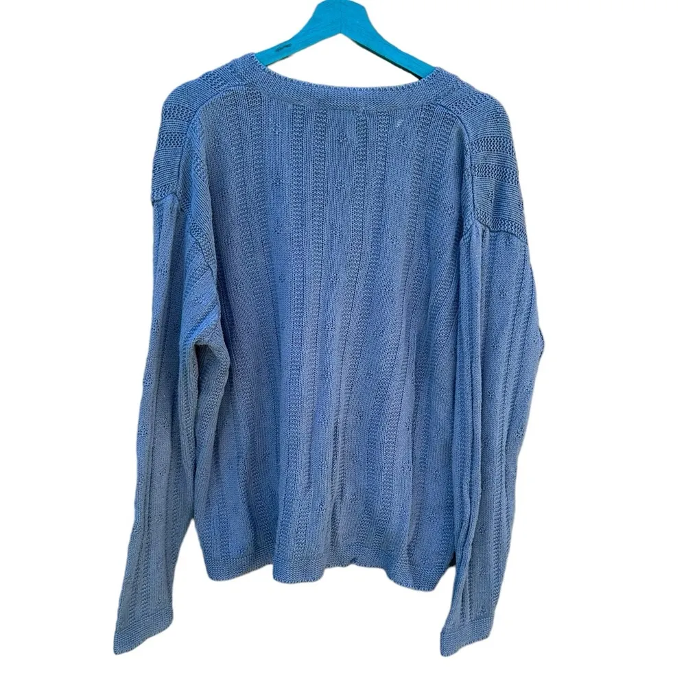 Eddie Bauer vintage women's knit v-neck XL faded blue sweater - Image 2