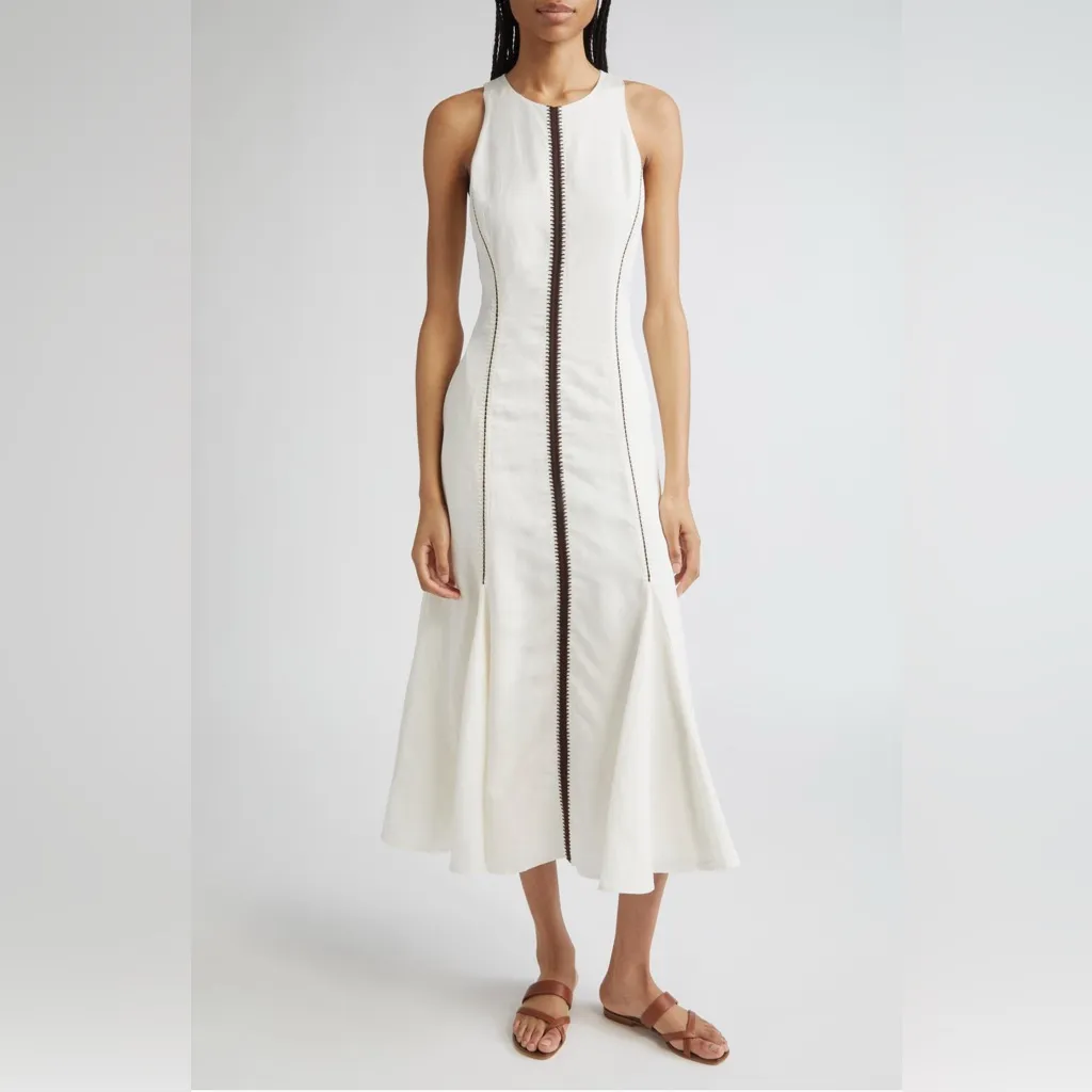 REISS INAYA  LCRAFT-STITCH SLEEVELESS MIDI DRESS IN IVORY/BLACK, Size 4, $455 - Image 10