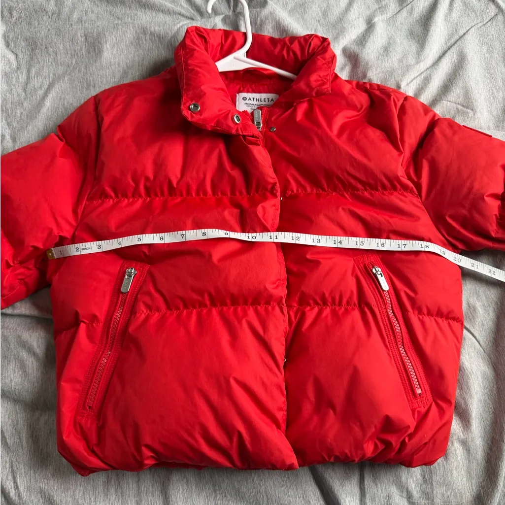 Athleta  Summit Cropped Puffer Jacket Winter Down Coat Red Orange Size XS FLAW - Image 14