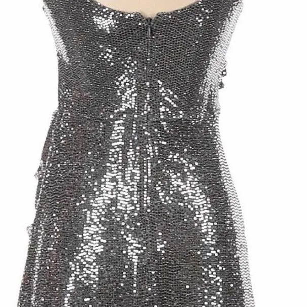 Express Evening Dress Size XS Glitter Formal Prom Silver Ruched Wrap Mini Vtg - Image 2