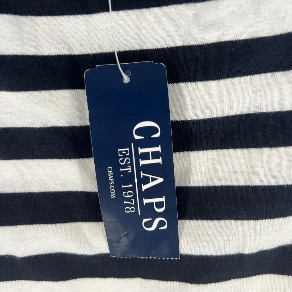 Chaps‎ Navy and White Striped 100% Cotton Boat Neck Short Sleeve Tee NWT Size S - Image 5