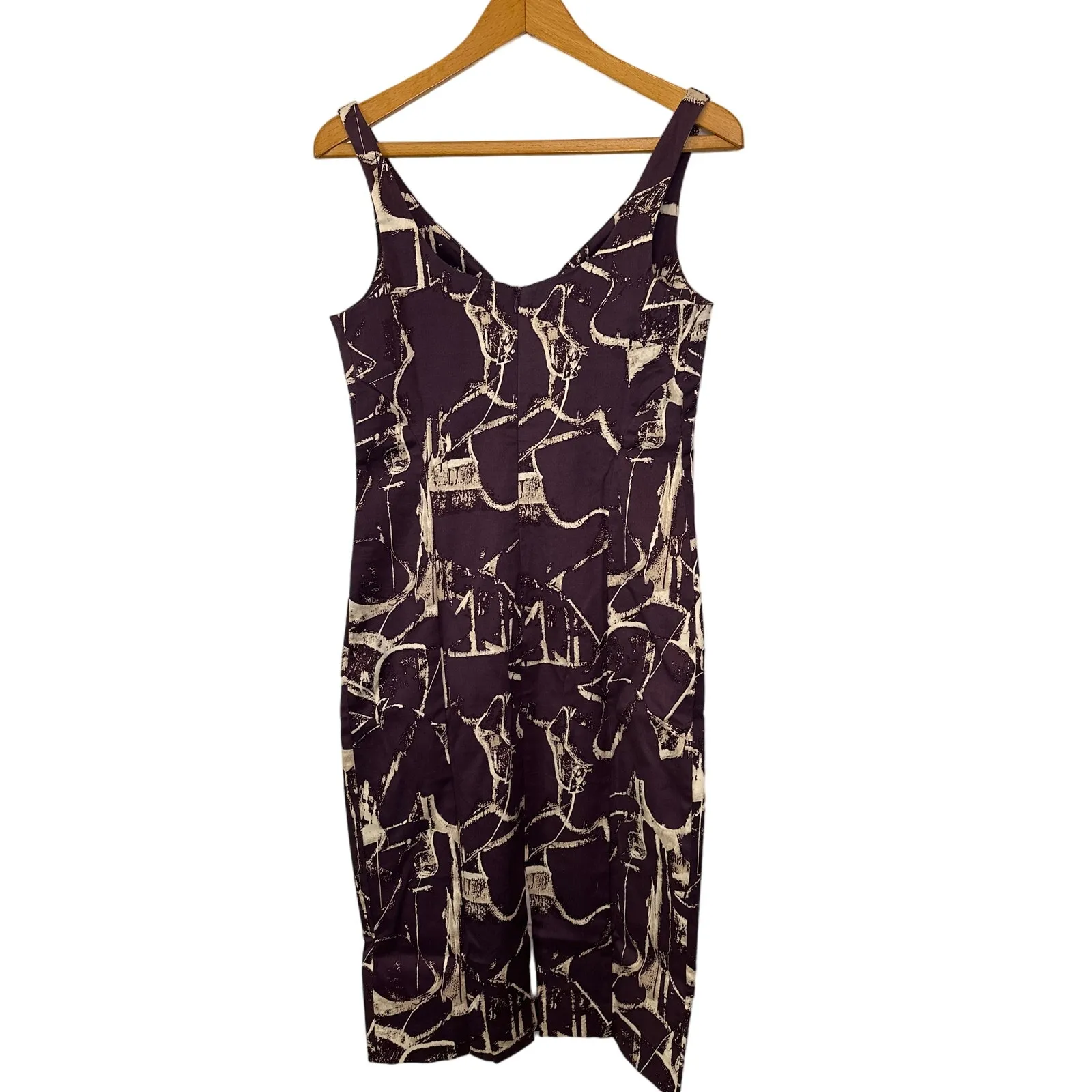 Samantha Sung Abstract Print Sleeveless Midi Dress in Purple & Cream Size 6 - Image 3