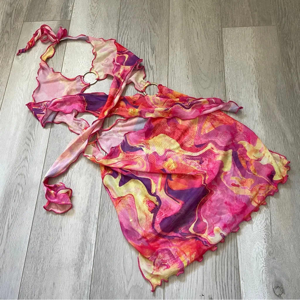 Kamari Mesh Dress capri groovy cut out swim cover womens Pink (small) vacation - Image 2