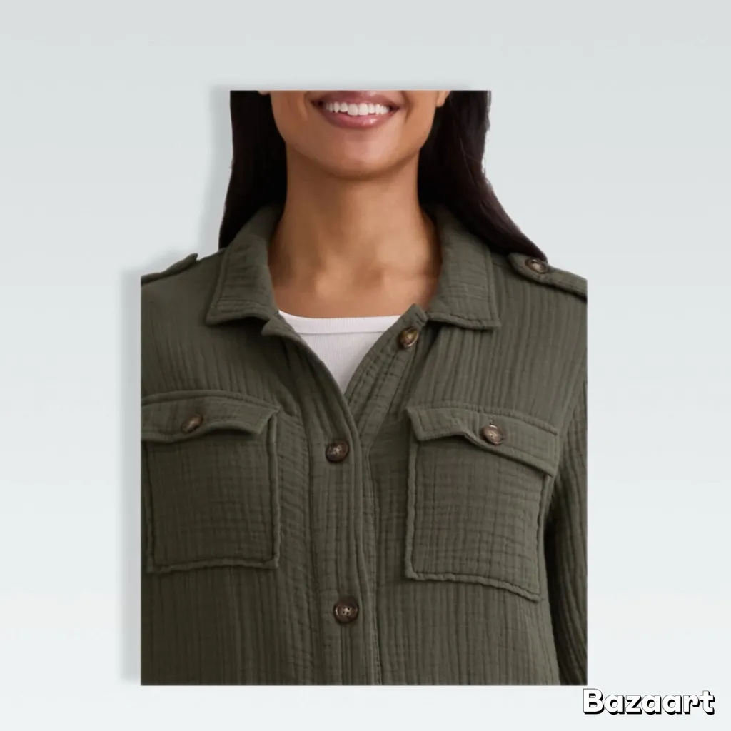 Olive Green Cotton Utility Shacket - Image 4