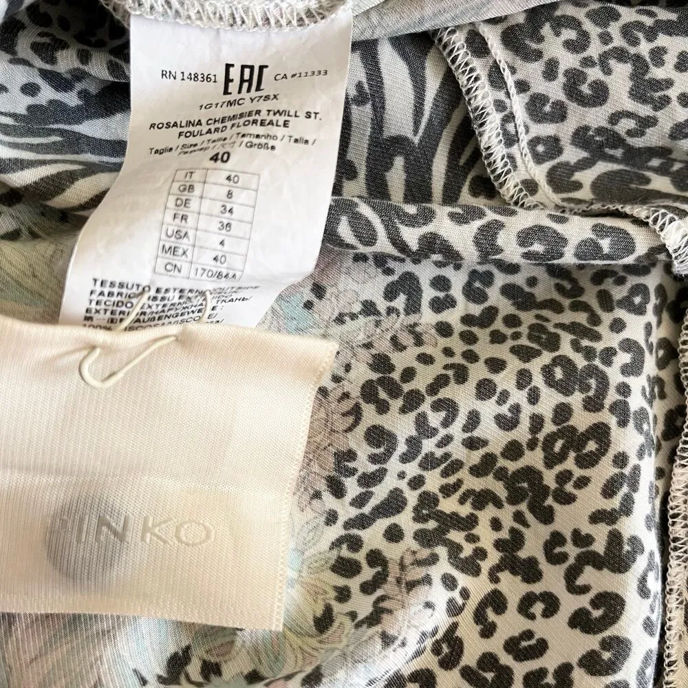 Pinko Chemisier Rosalina Floral Animal Print Long Sleeve Shirt Maxi Dress Size 4 Black - Image 11