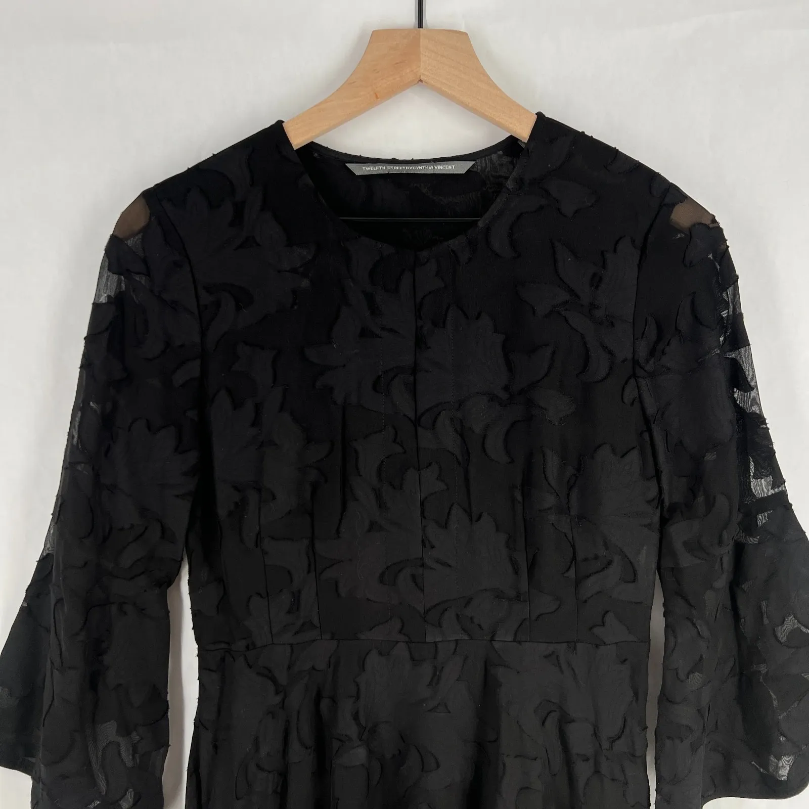 Twelfth Street by Cynthia Vincent Fit & Flare Dress Womens 2 Black Bell Sleeve - Image 2