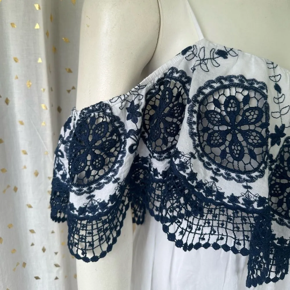 Flying Tomato 100% Cotton Embroidered Lace On Off Shoulder Bohemian Sheer Dress - Image 3