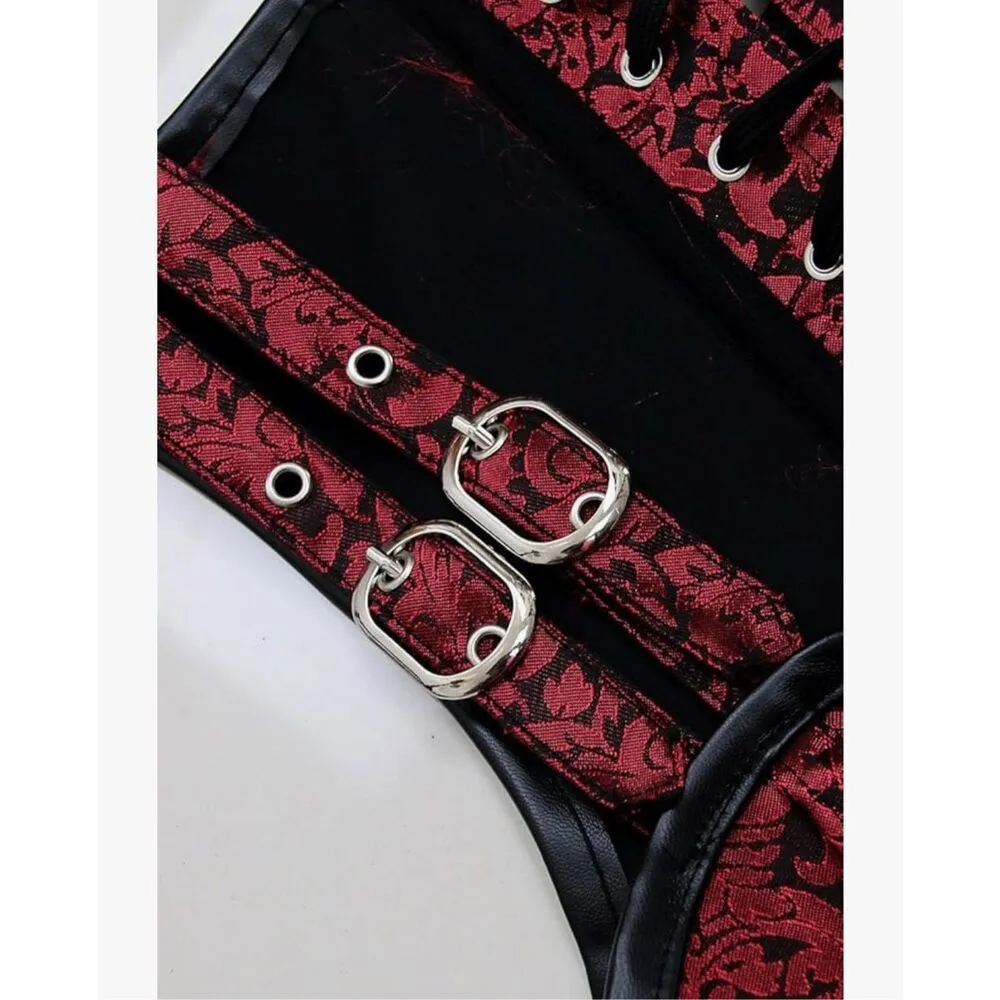 NEW Gothic Steampunk Brocade Steel Boned Waist Cincher Corset 2X Red - Image 7