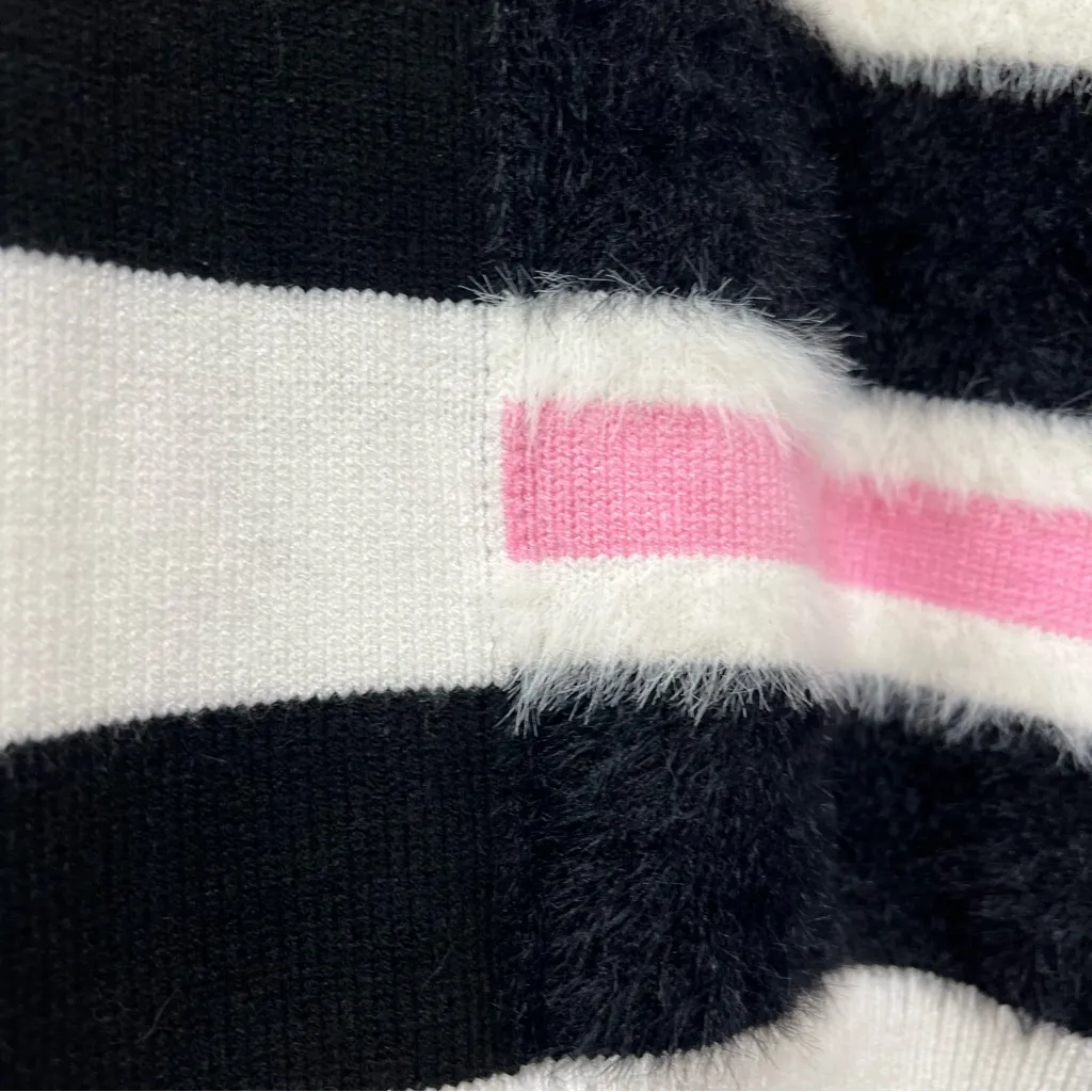 THML Kirsten striped M knit sweater white pink black bold modern high neckline - Image 4