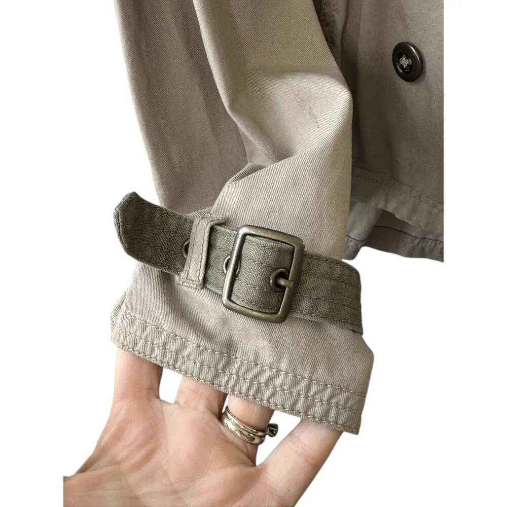 Free People Light Gray Khaki Double Breasted Cotton Blend Jacket Women's Sz 12 - Image 6