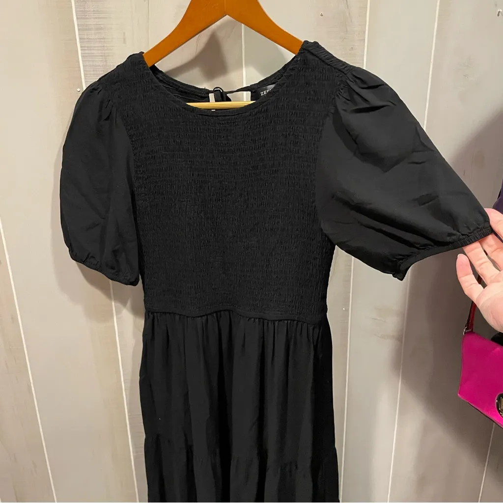 Cute black puff sleeve smocked bodice tiered maxi dress whimsigoth boho flowy Size M - Image 11