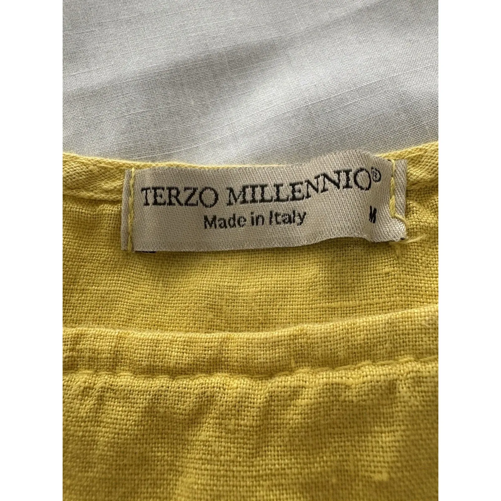 TERZO MILLENNIO Linen Top Button Back M Yellow Lagenlook Beach Lightweight Italy Size M - Image 5