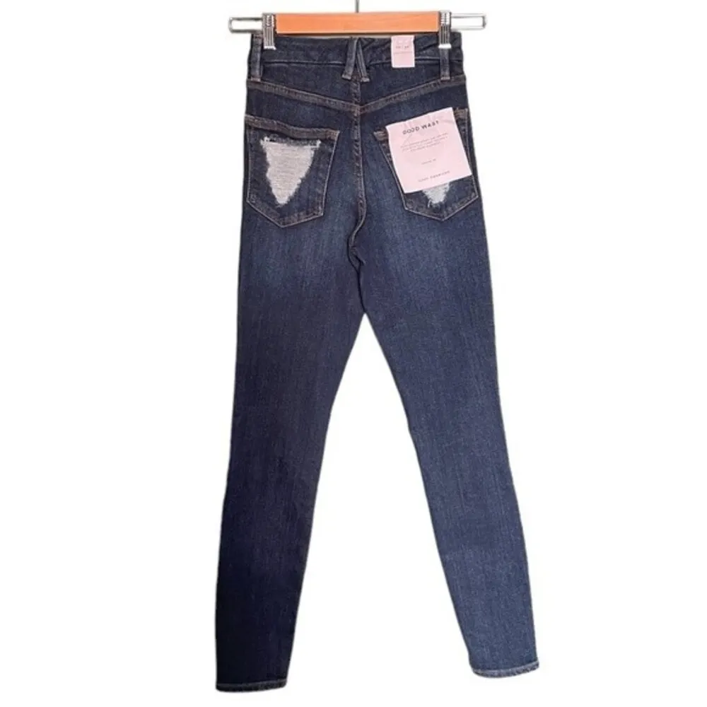 NWT Good American Good Waist Jeans Dark Wash Distressed Back Pockets Size 24 NEW - Image 3